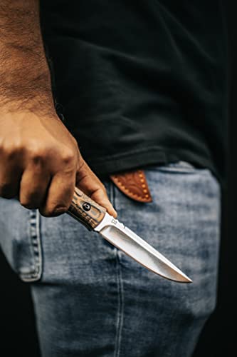 AUBEY Fixed Blade Hunting Knife Full Tang with Leather Sheath for Men, D2 Blade Outdoor Survival Camping Knife, G10 Handle