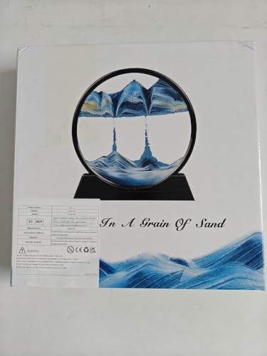 Aoderun Moving Sand Art Picture Round Glass 3D Deep Sea Sandscape in Motion Display Flowing Sand Frame Relaxing Desktop Home Office Work Decor (7", Black)