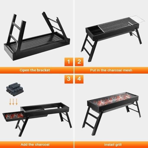 Portable Charcoal Grill, Portable Tabletop BBQ for Outdoor Cooking | Compact Folding Grill for Camping, Hiking, Picnics & Travel | 24”x13”x9” Lightweight Smoky Flavor