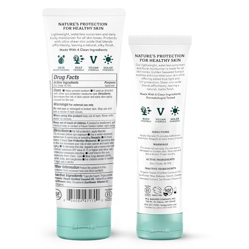 Badger Mineral Daily and Face Sunscreens Combo Travel Set, Organic Sunscreen Moisturizer with SPF 30, Hydrating Everyday Sunscreen Lotion, Vegan & Unscented 1.7 fl oz & 4 fl oz