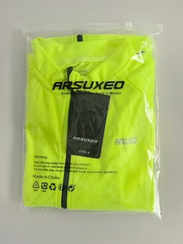 ARSUXEO Men's Half Zipper Cycling Jerseys Long Sleeves MTB Bike Shirts 6031 Green Size Medium