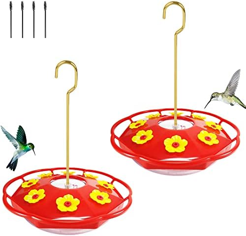Hummingbird Feeders for Outdoors Hanging (2 Pack) 16 oz, 8 Feeding Ports Plastic Hummzinger Hummingbird Feeder, Bee-Proof Leak-Proof No Drip, Easy to Clean with Cleaning Brushes