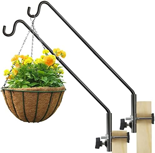 ERYTLLY 2 Packs Extended Rail Hook Fence Deck Bird Feeder Hook 360 Degree Rotary and Length Adjustable Plant Bracket for Feeders, Planters, Suet Baskets, Lanterns, Wind Chimes and More