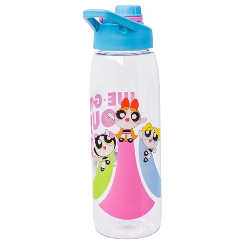 Silver Buffalo Powerpuff Girls We Got Your Back Featuring Bubbles, Buttercup, and Blossom Water Bottle with Screw Lid, 28 Ounces