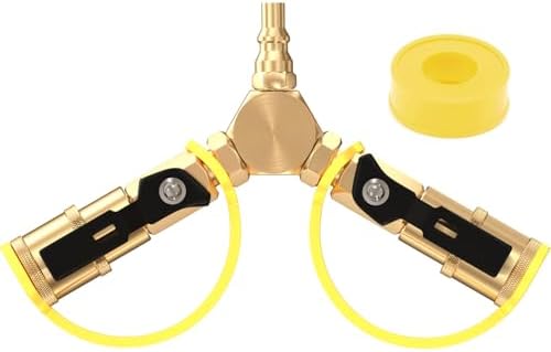 1/4" RV Propane Quick Connect Y Splitter Adapter with Shutoff Valve for RV Trailer, Quick Connect Propane Hose Connect to Motorhome Tabletop Camping Grill 2 Way 1/4" Quick Disconnect Kit