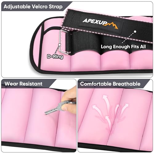 APEXUP 10lbs/Pair Adjustable Ankle Weights for Women and Men, Modularized Leg Weight Straps for Yoga, Walking, Running, Aerobics, Gym (Pastel Pink)