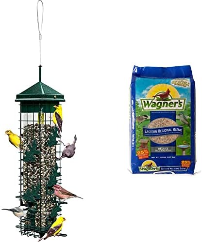 Squirrel Solution200 Squirrel-proof Bird Feeder w/6 Feeding Ports, 3.4-pound Seed Capacity, Free Seed Funnel and Wagner's 62004 Eastern Regional Wild Bird Food, 20-Pound Bag