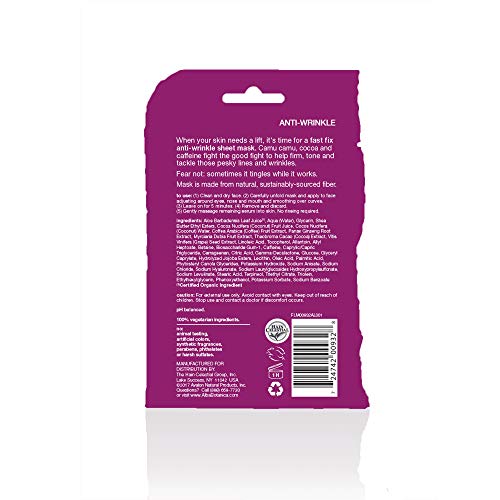 Alba Botanica Fast Fix Sheet Mask, Anti-Wrinkle Camu Camu (Pack of 8)