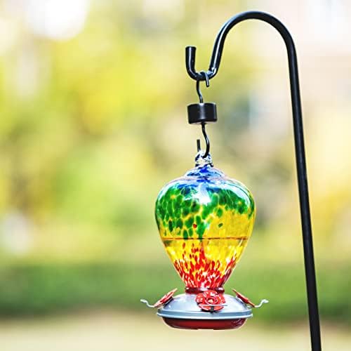 Hummingbird Feeders, 34OZ Hand Blown Glass Hummingbird Feeder for Outdoors Hanging with Ant MoatHooks, Perfect for Gardening Yard Patio Decor Gifts (Rainbow)