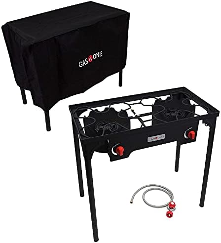GasOne Two Burner Propane Camp Stove with Cover Outdoor High Pressure Propane Double Burner, Red QCC