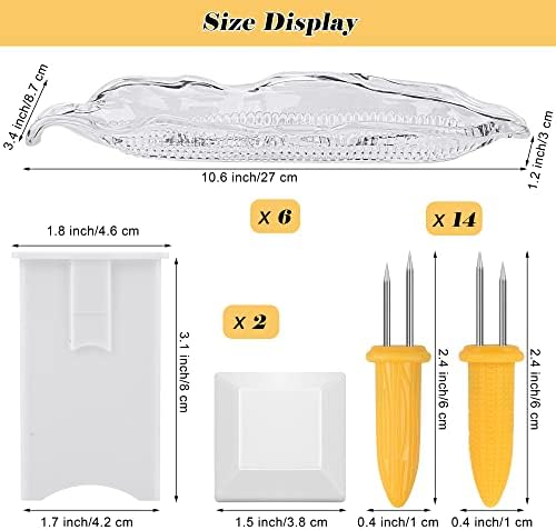 Aodaer 22 Pieces Corn Cob Holders and Dish Set with 2 Corn Butter Spreaders Transparent Service Tray Corn Dish Plastic Corn Trays Corn on The Cob Skewer BBQ Tool Cob Dinnerware for Sweet Butter Corn