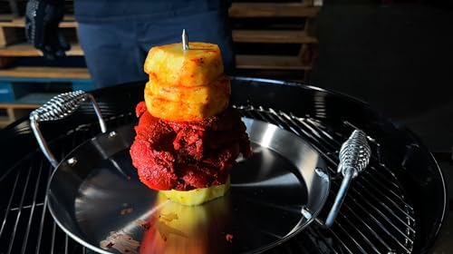 CONCORD Stainless Steel Vertical Al Pastor Skewer with Plate for Outdoor BBQ Grills. Great for Tacos, Gyro, Shawarma, whole chickens and more! Includes 5 Skewers