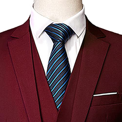 Casual 2 Button Suits for Men Slim Fit Notched Lapel Business Sets Solid Color Wedding Formal Jacket Vest Pants (Crimson,Medium)