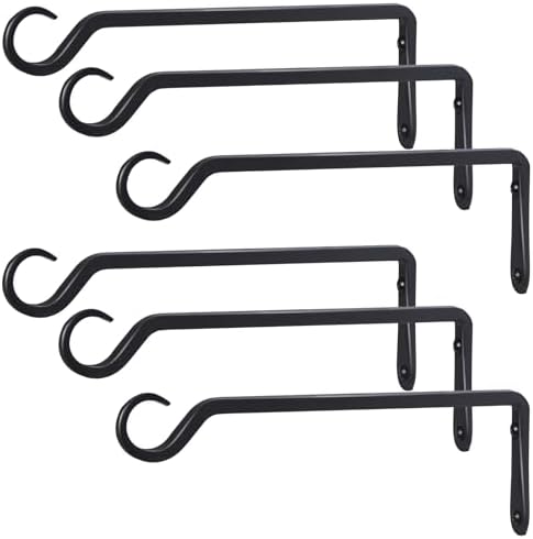 12" Plant Hangers 6-Pack - Heavy Duty Rust-Resistant Steel Hooks for Bird Feeders, Indoor/Outdoor Plants & Wall Decor, Black