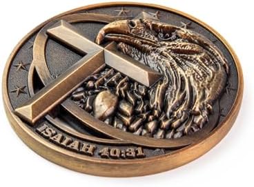 Antique Gold-Color Plated American Bald Eagle and Cross Christian Challenge Coin - Pack of 10 Bulk - Inspiring Strength and Faith - Great Gift for Men, Women, Boys, and Girls
