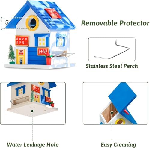 2IN1 Bluebird House+Bird Feeder - Bird House Clearance for Outside - Stainless Steel Perch Hinges - Removable Protector - Bluebirds, Sparrows, Chickadees Bird House for Outside on Pole Post