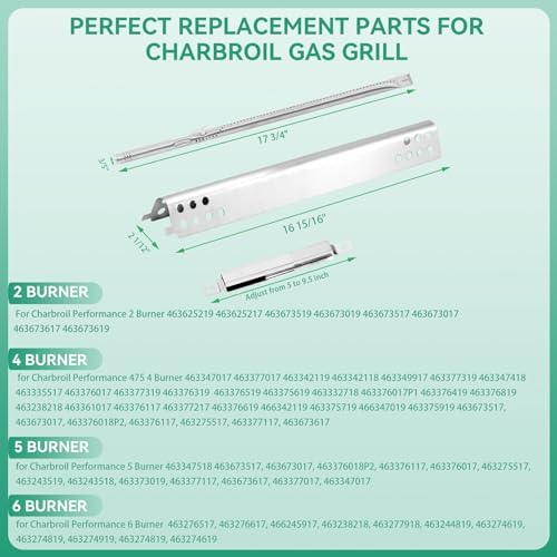 Grill Replacement Parts for Charbroil Performance 5 Burner 463347519 463347518, 475 4 Burner 463347017, 463342119, 463376018P2 Grills, G470-5200-W1 Burner, G470-0004-W1A Heat Plate, Crossover Tube