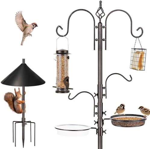 ERYTLLY Bird Feeders Bird Feeding Station Kit Bird Feeding Pole Wild Bird Feeder Hanging Kit with Squirrel Guard Baffle Suet Cage Tube Bird Feeder Planter Hanger Multi Feeder for Attracting Wild Birds