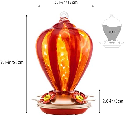 Hummingbird Feeder, 34OZ Hand Blown Glass Hummingbird Feeders for Outdoors Hanging, 4 Feeding Perch with Ant Moat Hook, Garden Yard Decor Gifts for Women Mom (Hot Air Balloon)