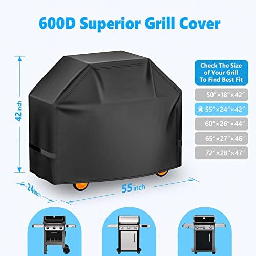 Grill Cover 55 Inch - Superior Gas Grill Cover for Outdoor Grill - 600D Outside BBQ Covers Waterproof Heavy Duty for Weber, Dyna-glo, Char-Broil, Nexgrill, Brinkmann, Monument Barbecue Grill