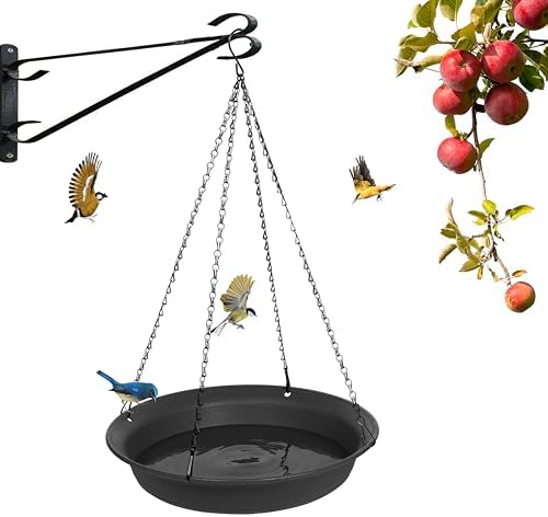 Hanging Bird Bath, Hanging Bird Water Feeder for Outdoors, Feeder Bowl, 1 Pack Birdbath Tray Accessories for Outside, Plastic Birdbaths Tray for Garden Patio Decoration (16", Dark Black)