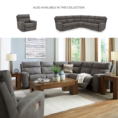 Signature Design by Ashley Next-Gen DuraPella Contemporary Faux Leather Wall Hugger Power Recliner with Adjustable Headrest and USB Ports, Dark Brown