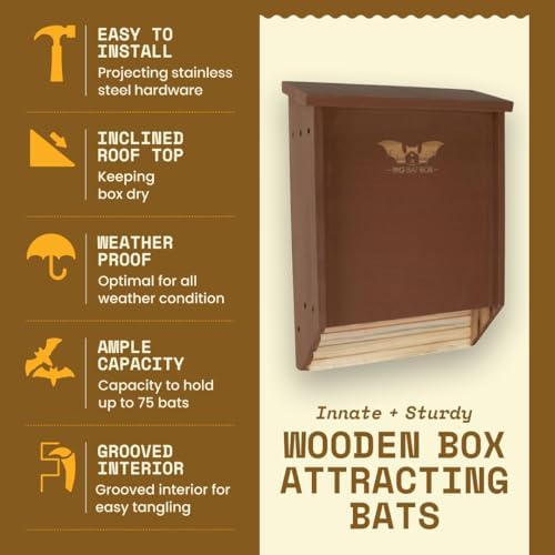 BIGBATBOX Wooden Bat House for Outdoors - Clean Your Backyard from Mosquitoes - Proven Box Kit to Attract Bats