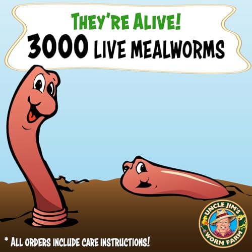 Uncle Jim's Worm Farm 3000 Count Mealworms for Reptiles and Chickens | Mealworms for Feeding Lizard, Gecko, Bearded Dragons, Chickens, Birds, and More | Suitable for Fishing Bait