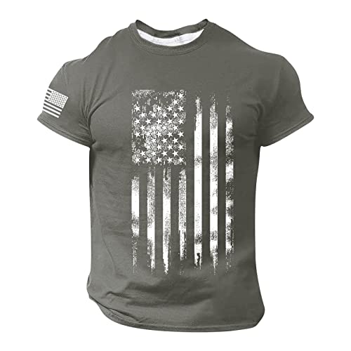 Ymosrh Mens Shirts Graphic Tees, American Flag Print Patriotic Shirt 4th of July Short Sleeve Independence Day Tshirt (L, Dark Gray)