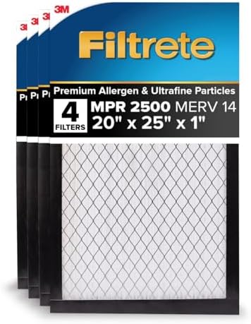 Filtrete 20x25x1 AC Furnace Air Filter, MERV 14, MPR 2500, High Performance Premium Allergen, Ultrafine Particles, Bacteria & Virus Filter, CERTIFIED Asthma & Allergy Friendly, 4-Pack