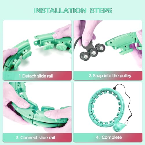 APzek 32 Knots Weighted Exercise Hoop Detachable & Adjustable for All People, No Falling Plus Size Smart Huula Hoop, 2 in 1 Abdomen Fitness Massage with Spinning Ball - Green