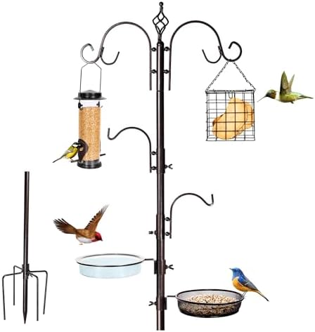 Bird Feeding Station Kit, 87 Inches Bird Feeder Pole for Outside, Premium Feeder Stand Hanging Kit with Water Bowl, Mesh Tray and Metal Suet for Attracting Wild Birds