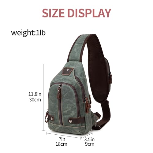 SHENHU Sling Bag Crossbody Bags for Man Waxed Canvas Chest Shoulder Bag for Men Army Green
