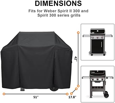 Grisun 7139 Grill Cover for Weber Spirit 300 Grills, Spirit 310, E310, S310 and E330, Waterproof and UV-Resistant Gas Grill Cover, Heavy Duty BBQ Cover, 51 inches, Black