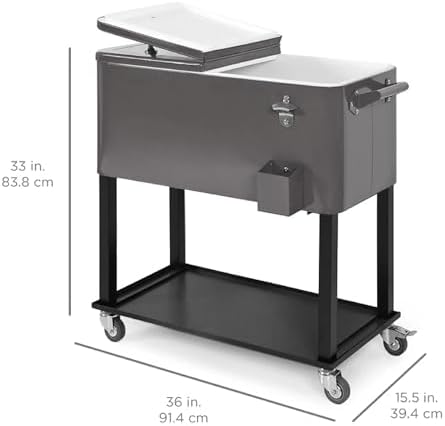 Best Choice Products 80-Quart Outdoor Steel Rolling Cooler Cart w/Ice Chest, Bottle Opener, Catch Tray, Drain Plug, Locking Wheels