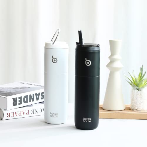 BOTTLE BOTTLE Insulated Water Bottle 24oz with Straw Lid and Handle for Sports Travel Gym Stainless Steel Water Bottles Double-Wall Vacuum Metal Thermos Bottles Leak Proof BPA-Free (Peak Gray)