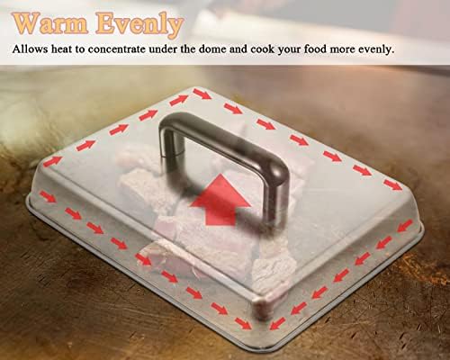 13 x 9 Inch Rectangular Basting Cover and Grill Press Kit for Blackstone Accessories, Universal BBQ Melting Dome Steaming Lid & Smash Burger Press for Flat Top Teppanyaki, Dishwasher Safe