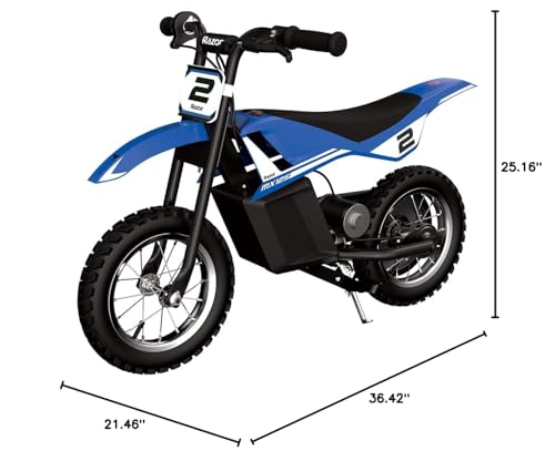 Razor MX125 Dirt Rocket Electric-Powered Bike with Authentic Motocross Geometry, Rear-Wheel Drive,100-watt, high-Torque, Chain-Driven Motor, for Kids 7+, Blue