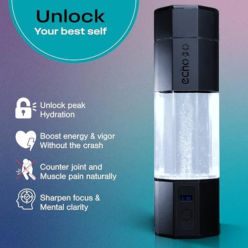 Echo Go+ Hydrogen Water Bottle - Hydrogen Infusion Technology - Rechargeable Water Bottle - SPE & PEM Purification - Active Hydration Support for Skin Health & Immune Function - 10 oz