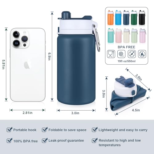 PLTCAT Collapsible Water Bottle, 19oz Foldable Water Bottle BPA Free Reusable Lightweight Leak-Proof Travel Silicone Water Bottle for Travel, Gym, Hiking, Office, Camping(Cream Green)