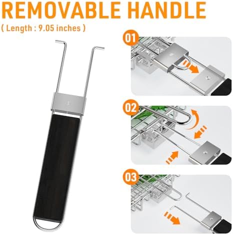 1-Pack Grill Basket with Removable Handle and 304 Stainless Steel, Grill baskets for outdoor grill,Ideal for Grilling Fish and Vegetables, BBQ Accessories for Easy Cooking