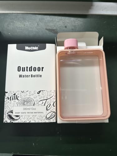 MoChic Flat Water Bottle Travel Flask Portable Travel Mug BPA Free A5 Water Bottle for Sports Camping Gym Fitness Outdoor 13oz Fit in Any Bag (Pink)…