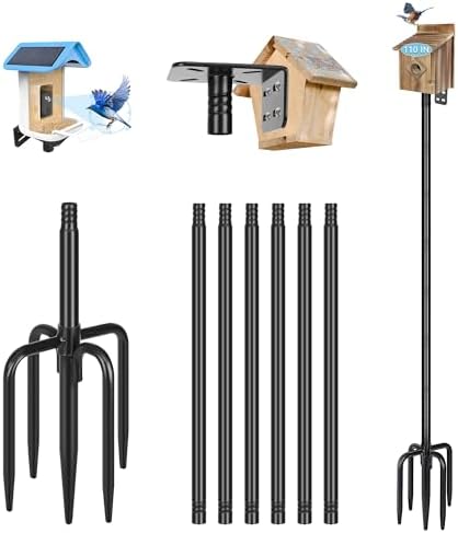 Gtongoko Smart Bird Feeder Pole 110 Inch Bluebird House Pole for Outdoors Weather Station Heavy Duty Metal Mounting Kit Adjustable Bird Feeder Stand Black