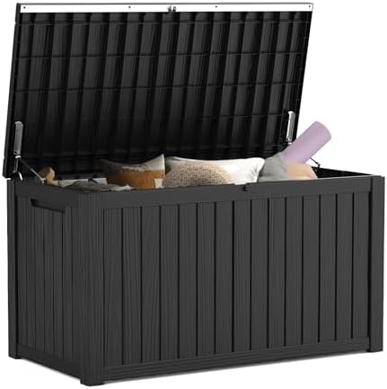180 Gallon Outdoor Storage Box Waterproof, Extra Large Resin Deck Box, Outside Storage Bin for Patio Furniture Cushions, Pool Supplies, Sports Gear, UV Resistant and Weatherproof, Black