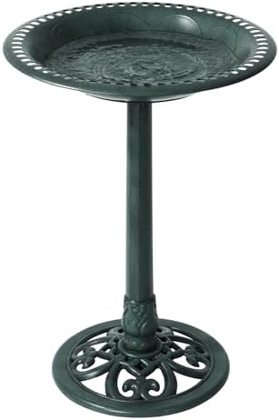 Backyard Expressions Outdoor Garden Bird Bath - Green - Weather Resistant Polyresin - 27 Inch