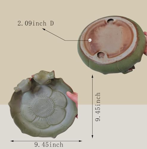Ceramic Bird Bath for Outside on Ground, 9.45-Inch Birds Bath Bowl Only, Ground Bird Feeders and birdbath for Outdoors, Garden, Tabletop, Deck, Balcony and Lawn