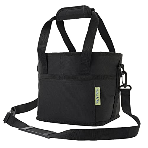 NoNa & Bee 4 Water Bottle Holder with Strap | Family Size 4 Compartment Drink Bag, Multiple Tumbler Carrier Caddy | Adjustable Fits Large & Small Drinks | Hands Free, Won't Tip Over in Car (Black)