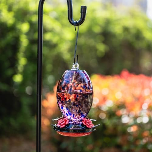 Muse Garden Glass Humming Bird Feeders for Outdoors - 27OZ Blown Glass Hummingbird Feeder - Unique Gift for Mom Women Grandparents, Outdoors Hanging Garden Decor, Includes Ant Moat & Brush, Purple