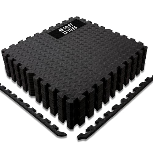 Puzzle Exercise Mat 1/2 Inch Thickness, 24'' x 24'' EVA Foam Floor Tiles, 6 Tiles Protective Flooring Mats Floor Interlocking Foam Gym Floor Mats for Home Gym Equipment Covers 24 SQ FT