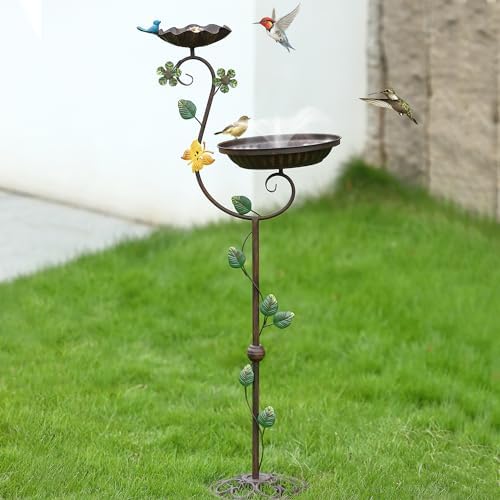 Metal Bird Baths for Outdoors, 44" Height Cast Iron Pedestal Bird Bath and Feeder, Vintage Sturdy Heavy Duty Birdbath Bowl, Tall Floral Accents Birdbaths for Garden Yard Patio Porch Decor